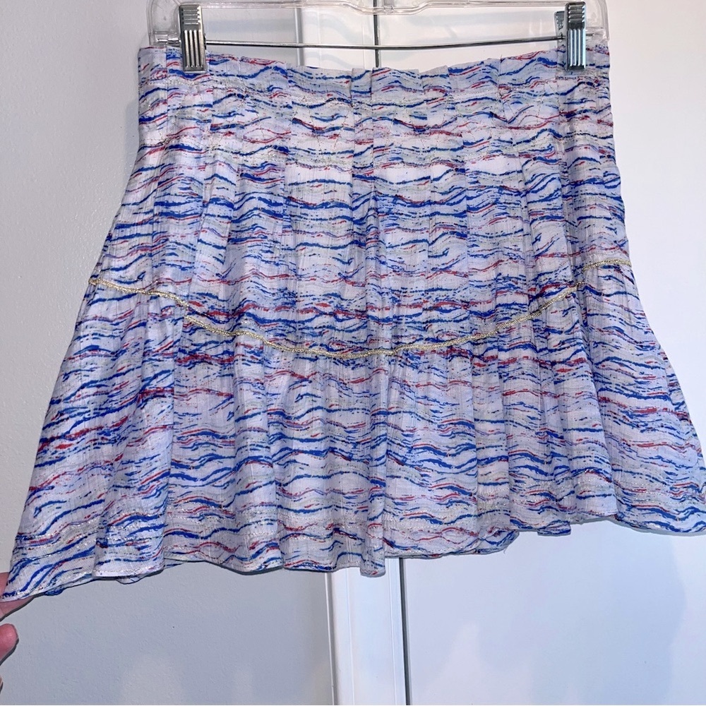 Free People Mini Pleated Skater Skirt • Red White & Blue with Gold Thread